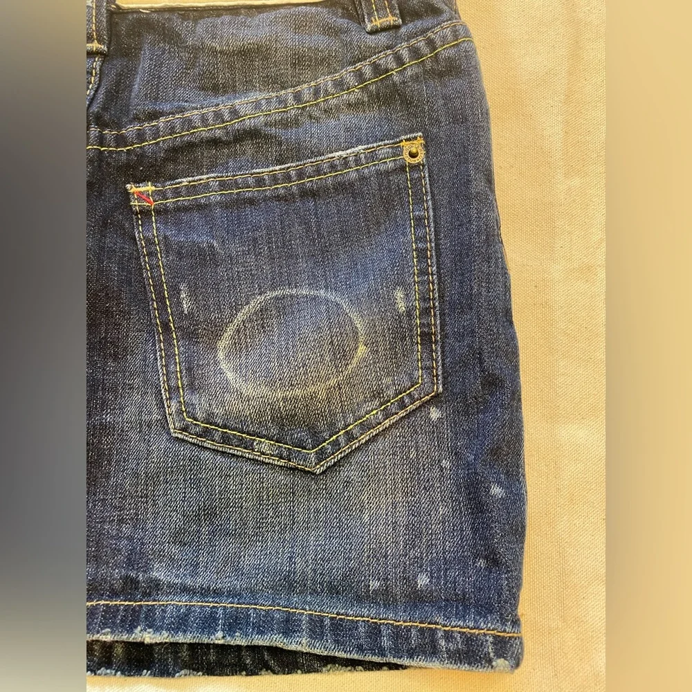 Dsquared2 Distressed Dark Wash Denim Mini Skirt Embroidered High Waist Y2K - Picture 8 of 9